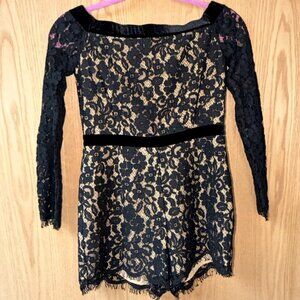 Endless Rose Full Lace Off-Shoulder Velvet Trim Romper - Size S, Cocktail Party
